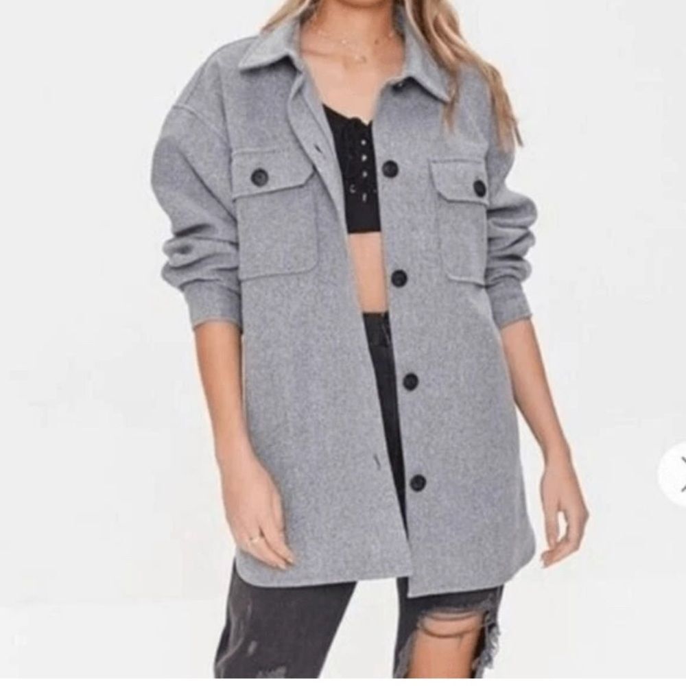 Forever 21 Grey Fleece Shacket Size S | Button Up Oversized Jacket Shirt